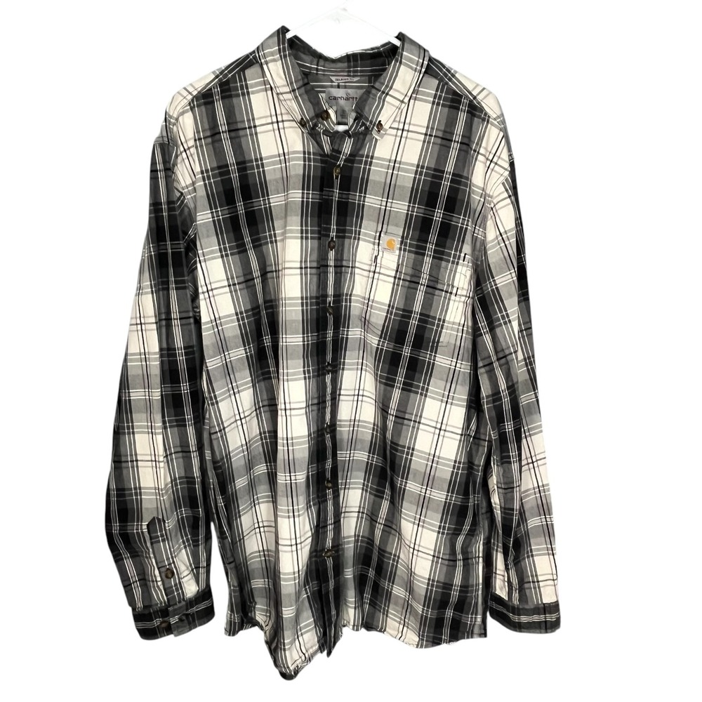 Carhartt Men's Long Sleeve Button Up Shirt Plaid XL Tall Black/Gray
